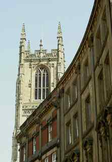 Derby Cathedral tower and buildings