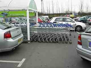 supermarket trolleys pilled up