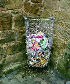 Litter bin half full of coloured litter